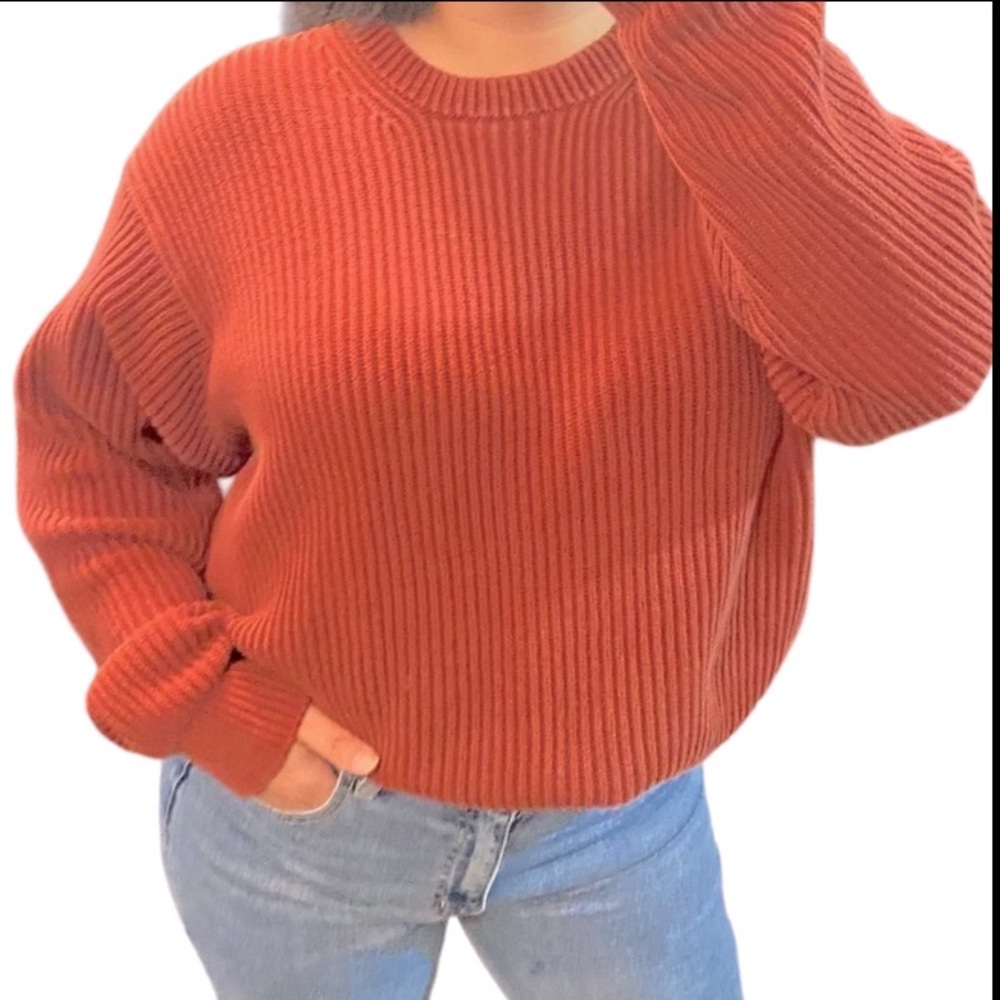 LL Bean Terracotta Rusty Orange brown Crew neck Chunky oversized Knit sweater